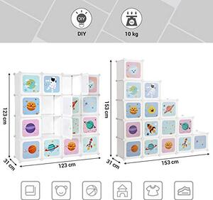 Set 15 cuburi modulare din plastic pentru depozitare, Songmics, Alb, 123x31x123 cm