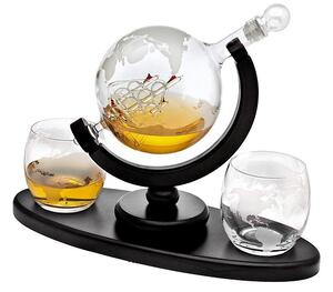 Decantor Globe cu 2 pahare, Suport din lemn