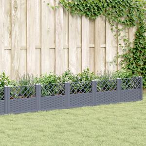 Jardinieră de grădină cu țăruși, gri, 363,5x43,5x43,5 cm, PP