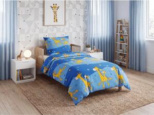 Lenjerie creponata pentru patut GIRAFFE albastru