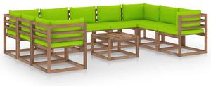 Set mobilier de grădină cu perne verde aprins, 10 piese