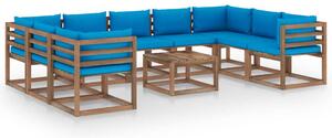 Set mobilier de grădină cu perne albastru deschis, 10 piese