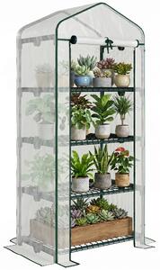 Outsunny Seră Verticală pentru Balcon și Terasă cu 4 Rafturi, Structură din Oțel și PE, 70x50x160 cm, Alb | Aosom Romania
