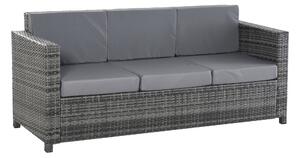 Outsunny Canapea de Exterior cu 3 Locuri din Ratan PE, Canapea cu Perne Detasabile și Structură Metalică pentru Grădină, Terasă și Balcon, 185x70x80 cm, Gri | Aosom Romania