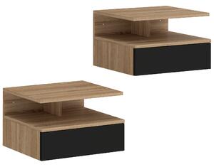 HOMCOM Set de 2 Noptiere Suspendate cu Sertar și Raft Deschis, 35x32x22.5 cm, Negru și Stejar | Aosom Romania