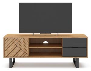 Comodă TV gri antracit/natural cu aspect de lemn de stejar 140x52 cm Madona – Marckeric