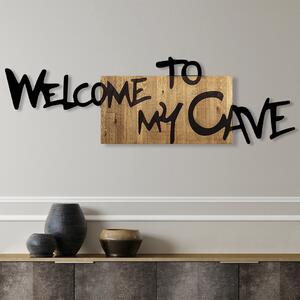 Decoratiune perete Welcome To My Cave, stejar/negru, lemn/metal, 128x3