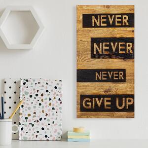 Decoratiune perete Never Give Up, stejar/negru, lemn, 30x3x58 cm