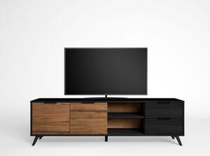 Comodă TV negru/natural cu aspect de lemn de nuc 181x53 cm Noe – Marckeric