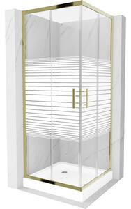 Mexen Rio, duș pătrat cu ușă glisantă 70(uşă) x 70(uşă) x 190 cm, sticlă transparentă 6mm cu benzi, profil auriu + cadă de duș albă RIO, 860-070-070-…