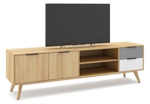 Comodă TV natural/gri/alb din lemn de pin 180x53 cm Elfa – Marckeric