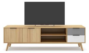 Comodă TV natural/gri/alb din lemn de pin 180x53 cm Elfa – Marckeric