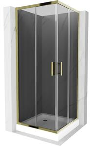 Mexen Rio, duș pătrat cu ușă glisantă 70(uşă) x 70(uşă) x 190 cm, sticlă gri 6mm, profil auriu + cadă de duș albă RIO, 860-070-070-50-40-4510