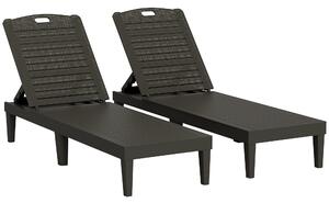 Outsunny Set de 2 Șezlonguri de Grădină cu Spătar Reglabil în 4 Poziții, 56x187x28 cm, Negru | Aosom Romania