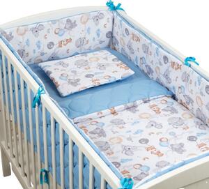 Set lenjerie patut 120x60 cm 5 piese Kidizi Tiny Adventures, model matlasat, include perna, plapumioara, aparatoare si cearceaf