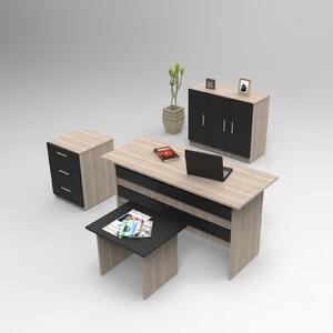 Set mobilier birou VO12 - OB, 4 piese, stejar/negru, PAL melaminat
