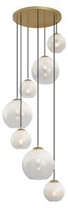 Lampă suspendată Hotel Chic alamă cu sticlă albă rotundă cu 7 lumini - Misty