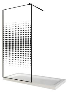 Perete dus / Paravan walk in, sticla cu model Dots 106, 6 mm, profil negru mat, tija extensibila 1000 x 2000 mm