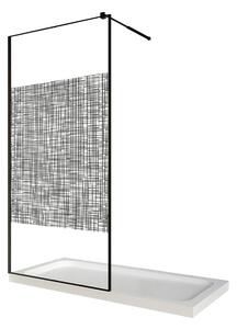 Perete dus / Paravan walk in, sticla cu model Lines 104, 6 mm, profil negru mat, tija extensibila 900 x 2000 mm