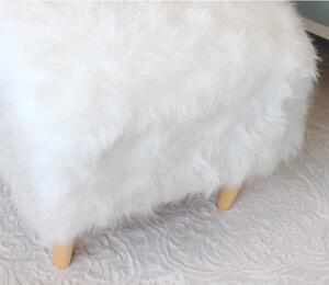 Taburet Fox v2, alb, blana artificiala, 42x42x42 cm