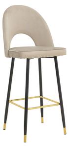 Scaun de bar Casenio bej de catifea-negru-auriu cu baza metalica, 48x50x117 cm