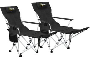 Outsunny Set de 2 Scaune de Camping Pliabile cu Suport pentru Picioare Detașabil, 82x100x88 cm, Negru | Aosom Romania