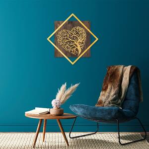 Decoratiune perete Tree v3, auriu, lemn/metal, 54x54 cm