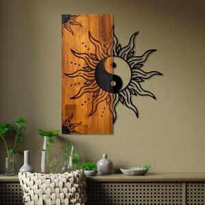Decoratiune de perete lemn Yin Yang, Nuc, 50x58 cm