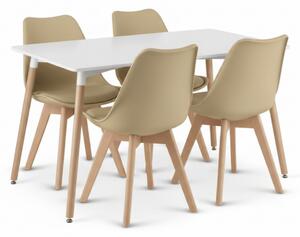 Set de masa 1 + 4, masa alba ADRIA 120x80 cm + scaun bej BALI MARK cu picioare din fag