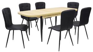 Set masă extensibilă Viena Stejar cu 6 Scaune Piele Luca Negru