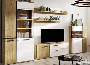 Living MOLTO Z.A, 5 corpuri, corp artisan, fronturi MDF artisan + alb, 336x53x201 cm