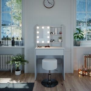 SEA386 - Set Masa alba toaleta 70 cm cosmetica machiaj, oglinda cu sau fara LED, masuta vanity