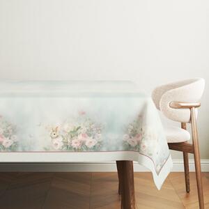 Fata de masa Paste bumbac 100% cu flori si iepurasi, 140x320cm, Romeo