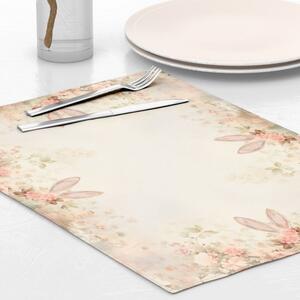 Suport farfurie 35x45cm, set 4 bucati din bumbac, Elon floral pastelat si iepuras