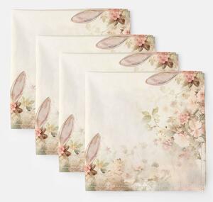 Servet masa 45x45cm Paste, set 4 bucati din bumbac, Elon floral pastel si iepuras