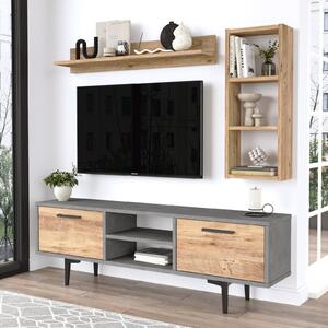 Comoda TV MS2-AG, gri/stejar, PAL, 138x29x44,1 cm
