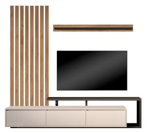 Set Comoda Tv Claironse cu Riflaj, Diverse Culori, Stejar, 225x38x210 cm