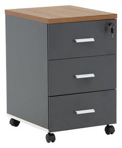 Corp mobil pe roti Oscar cu cheie, 3 sertare, nuc - antracit, 40x48x63 cm