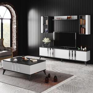 Set living Chrome, format din comoda TV si o masuta cafea, alb/gri