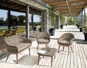 Masa de cafea pentru gradina / terasa, din fibre sintetice si lemn de tec, Belen Natural, L86xl55,5xH40 cm