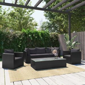 Set mobilier de grădină cu perne, 7 piese, negru, poliratan