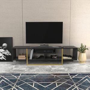 Comoda TV Asal 150, negru/auriu, PAL, 150x35x40 cm