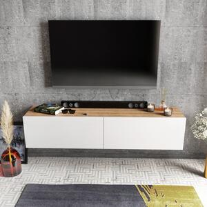 Comoda TV Poling, alb/nuc, PAL melaminat, 160x37x34 cm