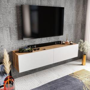 Comoda TV Poling, alb/nuc, PAL melaminat, 160x37x34 cm