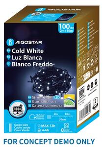 Aigostar - Ghirlandă luminoasă solară LED pentru Crăciun 200 LED/8 funcții, 22 m, IP65, alb rece, 800 mAh