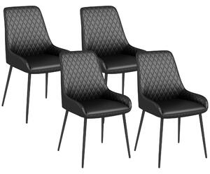 HOMCOM Set 4 Scaune de Dining Tapițate cu Spătar Înalt, Picioare din Oțel și Piele Ecologică, 49x60x89 cm, Negru | Aosom Romania