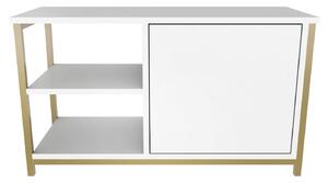 Comoda TV Muskegon, alb/auriu, PAL/metal, 90x35x51 cm