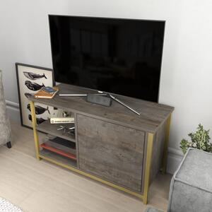 Comoda TV Muskegon, gri/auriu, PAL/metal, 90x35x51 cm
