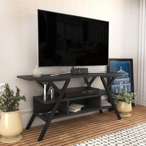 Comoda TV Minerva, negru/gri antracit, PAL/metal, 120x35x55 cm