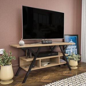 Comoda TV Minerva, stejar/negru, PAL/metal, 120x35x55 cm